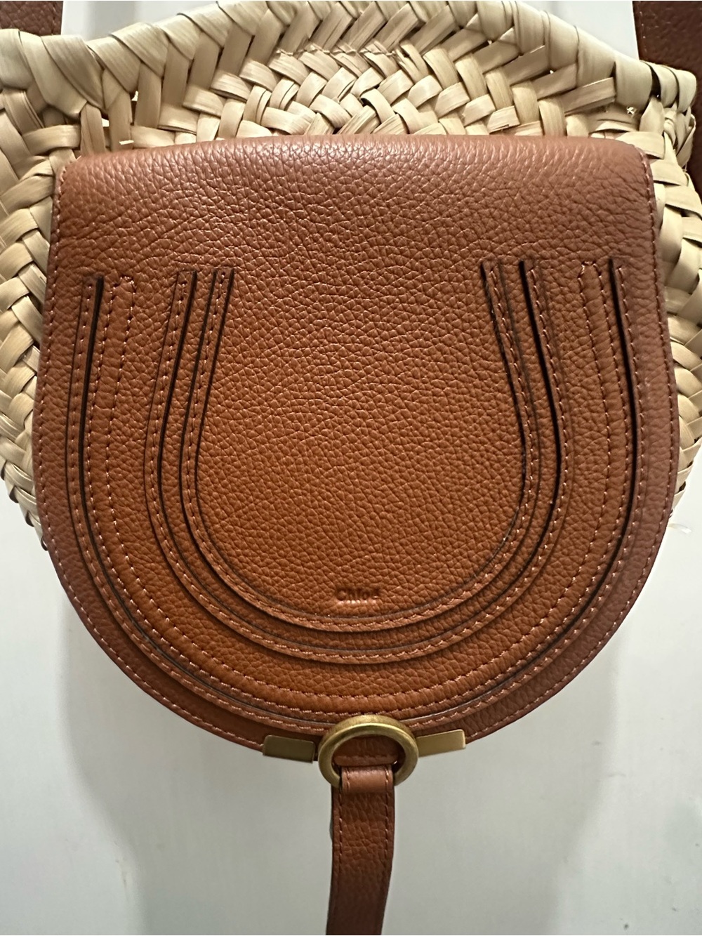 Chloe Brown Leather & Straw Crossbody Bag - Women